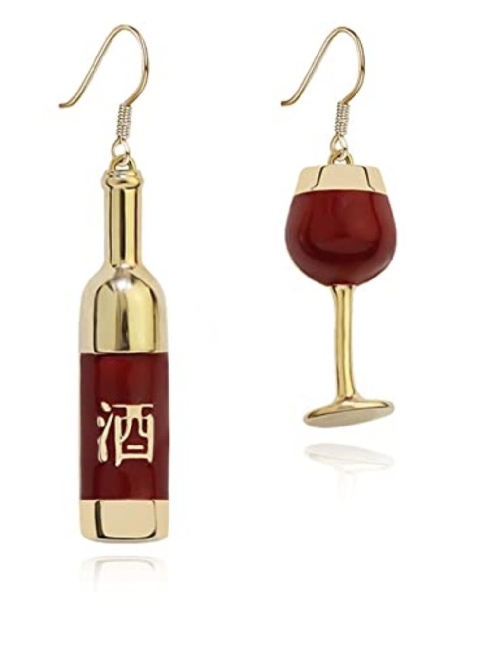 Unique Creative Simulation Asymmetric Red Wine Glass Earrings Handmade Alloy Red